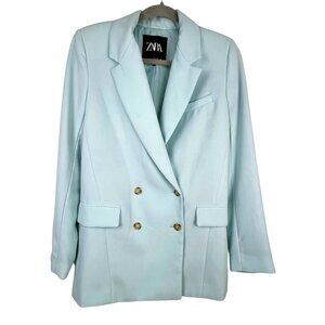NWOT Zara Blogger Favorite Oversized Double Breasted Blazer Pastel Blue Size XS